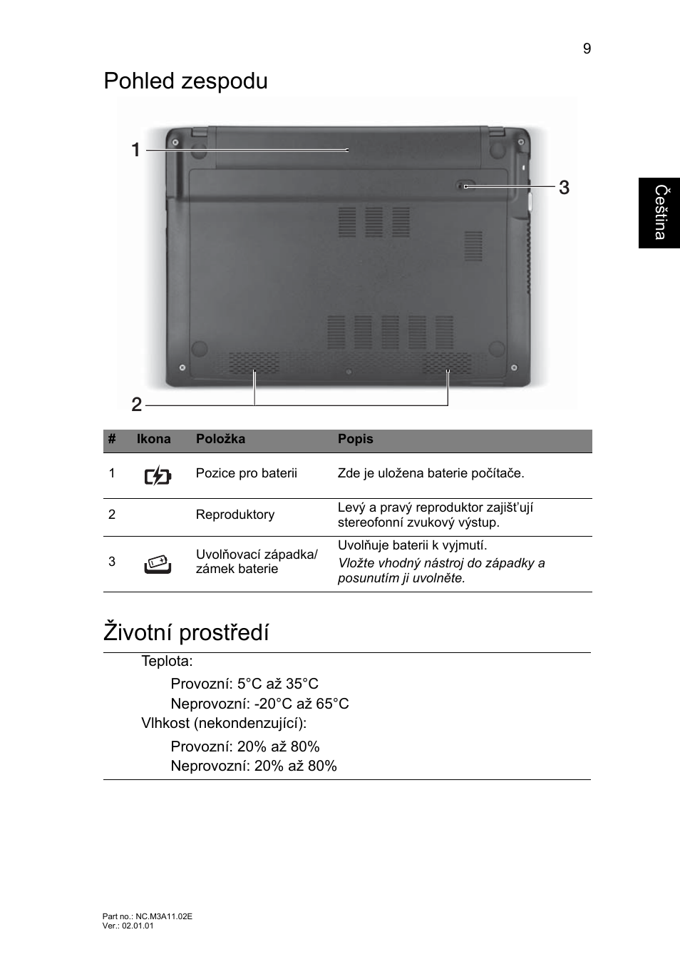 Pohled zespodu, Životní prostředí, Pohled zespodu životní prostředí | Acer Aspire V5-171 User Manual | Page 155 / 306