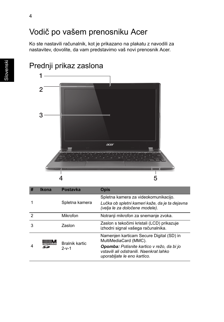 Vodič po vašem prenosniku acer, Prednji prikaz zaslona | Acer Aspire V5-171 User Manual | Page 170 / 306