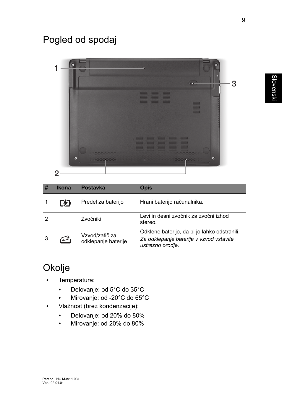 Pogled od spodaj, Okolje, Pogled od spodaj okolje | Acer Aspire V5-171 User Manual | Page 175 / 306