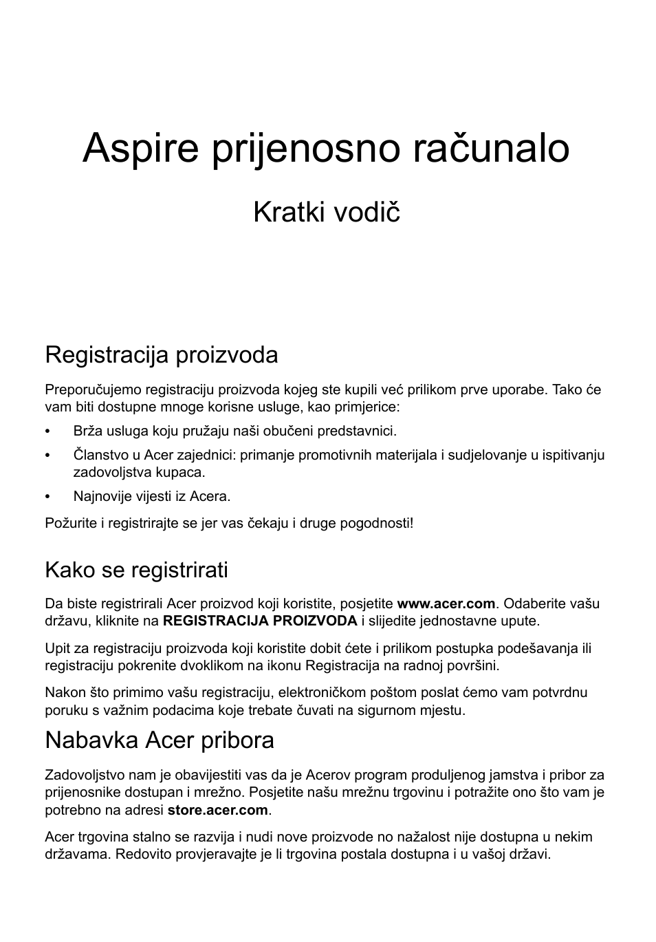 Hrvatski, Registracija proizvoda, Kako se registrirati | Nabavka acer pribora, Aspire prijenosno računalo, Kratki vodič | Acer Aspire V5-171 User Manual | Page 177 / 306