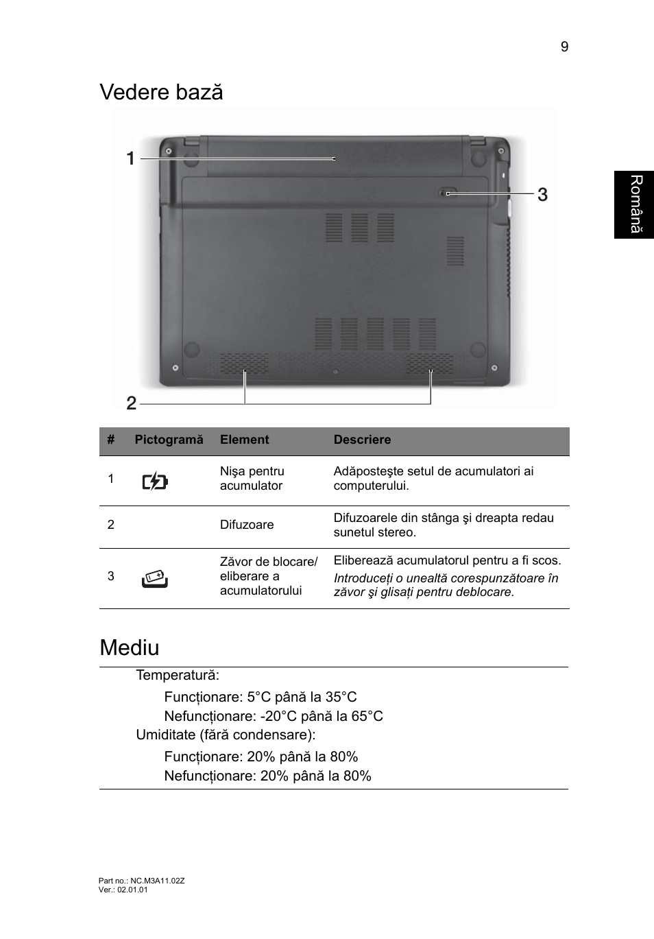 Vedere bază, Mediu, Vedere bază mediu | Acer Aspire V5-171 User Manual | Page 195 / 306