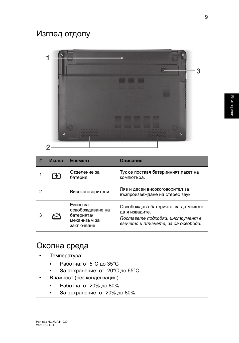 Изглед отдолу, Околна среда, Изглед отдолу околна среда | Acer Aspire V5-171 User Manual | Page 205 / 306