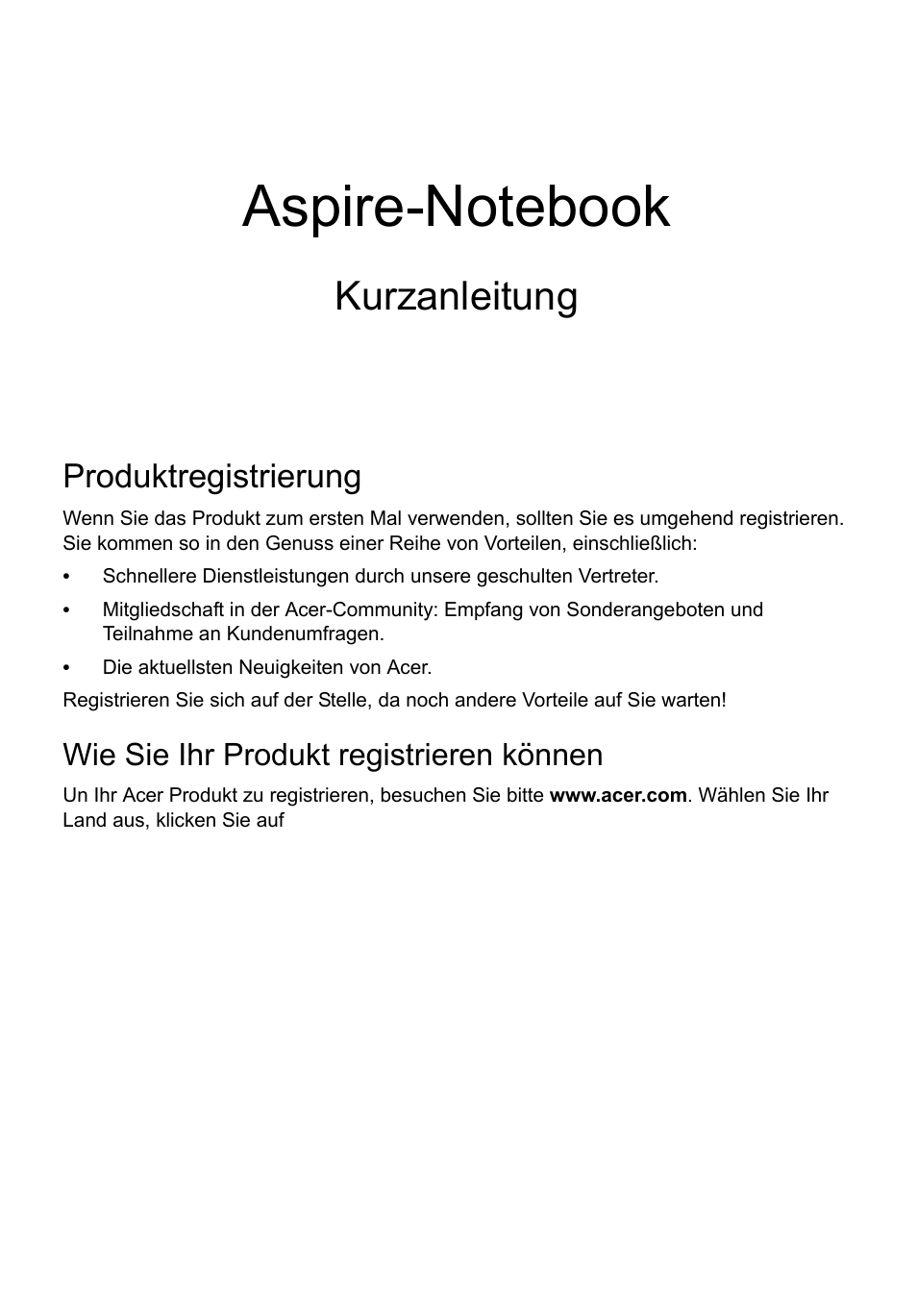 Deutsch, Produktregistrierung, Wie sie ihr produkt registrieren können | Acer zubehör, Kurzanleitung | Acer Aspire V5-171 User Manual | Page 23 / 306