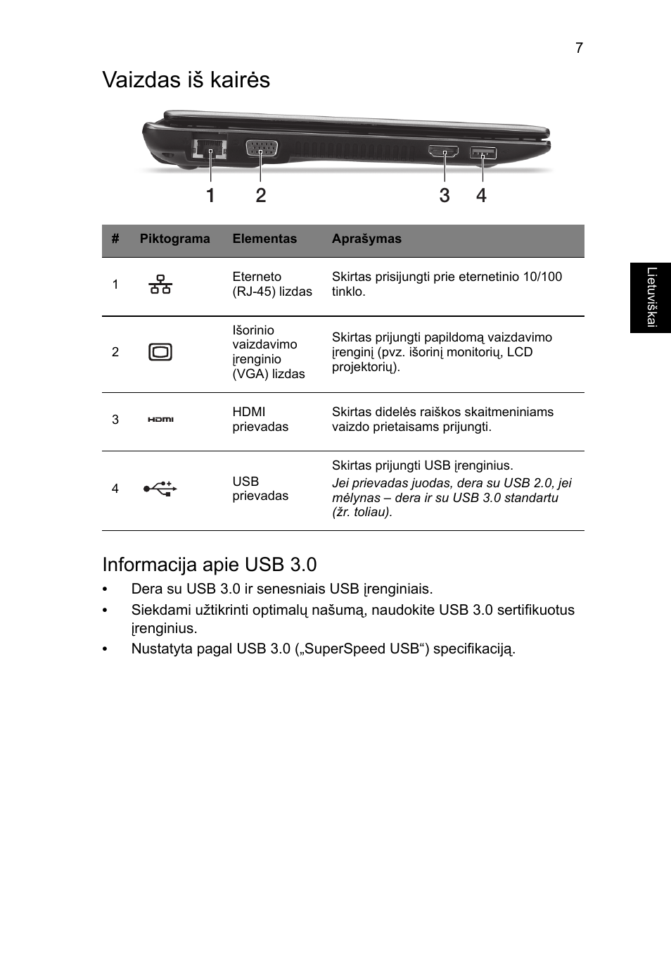 Vaizdas iš kairės, Informacija apie usb 3.0 | Acer Aspire V5-171 User Manual | Page 233 / 306