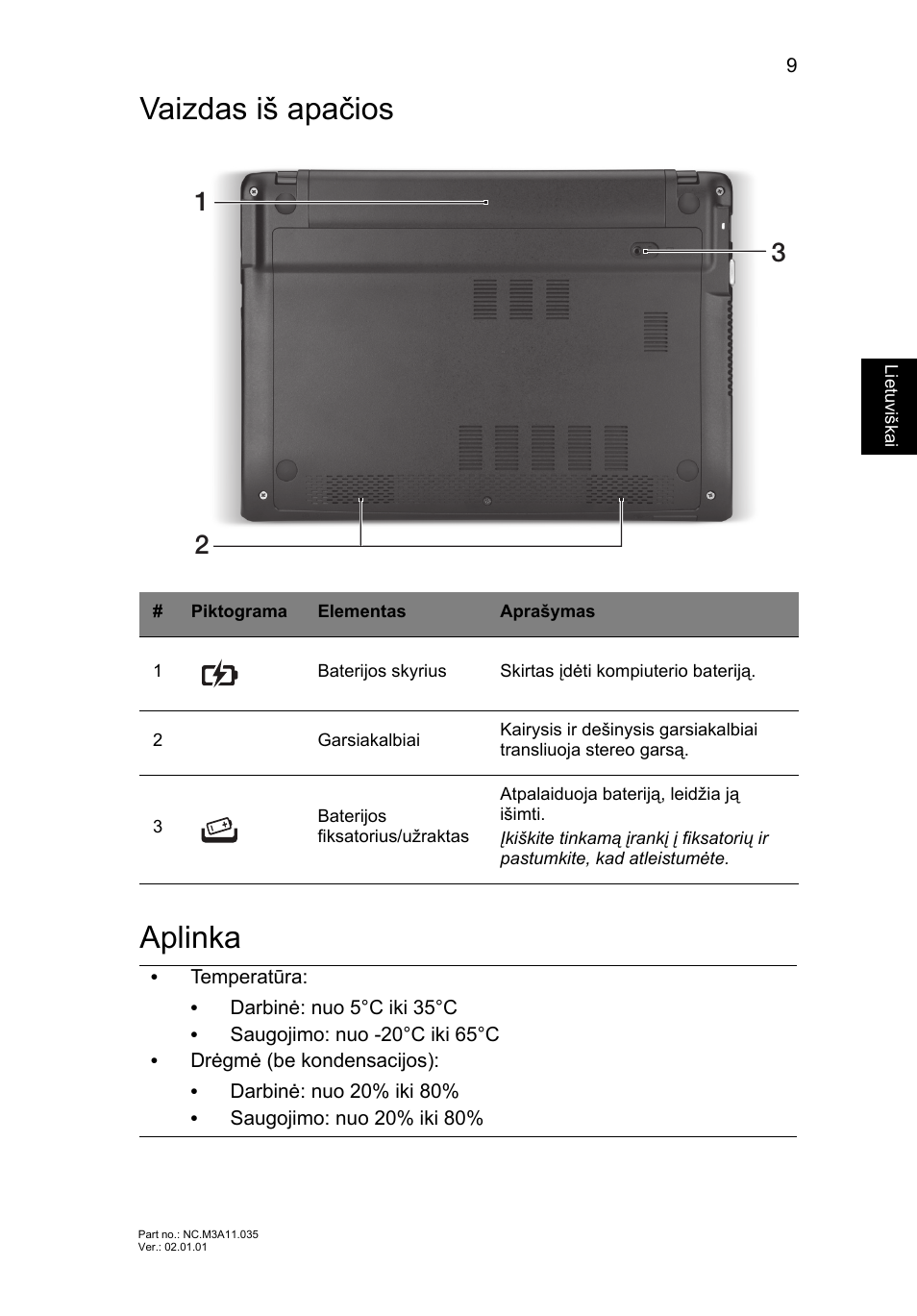 Vaizdas iš apačios, Aplinka, Vaizdas iš apačios aplinka | Acer Aspire V5-171 User Manual | Page 235 / 306