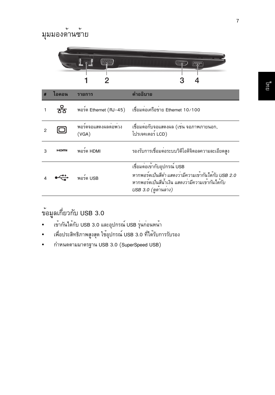 มุมมองด้านซ้าย, Бшббн§´йт¹«йтв, Йнбщеа¡хивз¡сº usb 3.0 | Acer Aspire V5-171 User Manual | Page 303 / 306