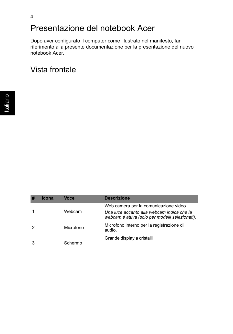 Presentazione del notebook acer, Vista frontale | Acer Aspire V5-171 User Manual | Page 36 / 306