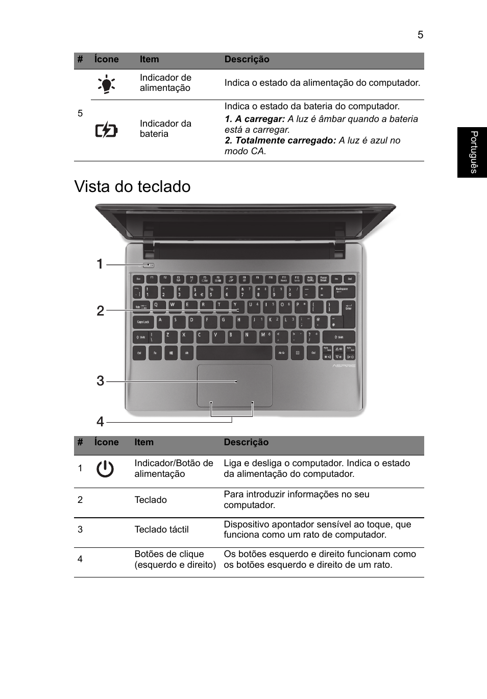 Vista do teclado | Acer Aspire V5-171 User Manual | Page 61 / 306