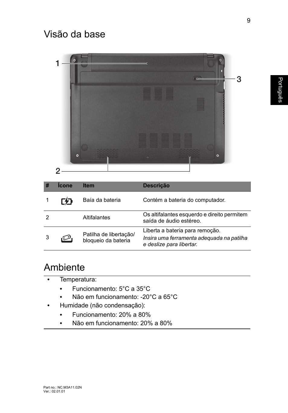 Visão da base, Ambiente, Visão da base ambiente | Acer Aspire V5-171 User Manual | Page 65 / 306