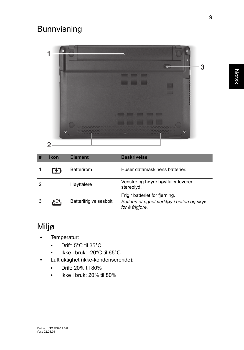 Bunnvisning, Miljø, Bunnvisning miljø | Acer Aspire V5-171 User Manual | Page 85 / 306