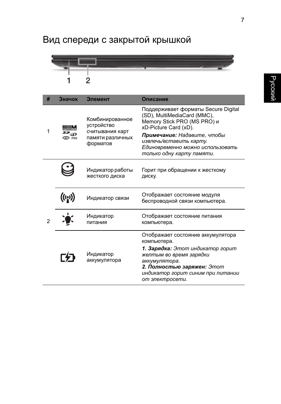 Вид спереди с закрытой крышкой | Acer Aspire V3-551 User Manual | Page 125 / 308