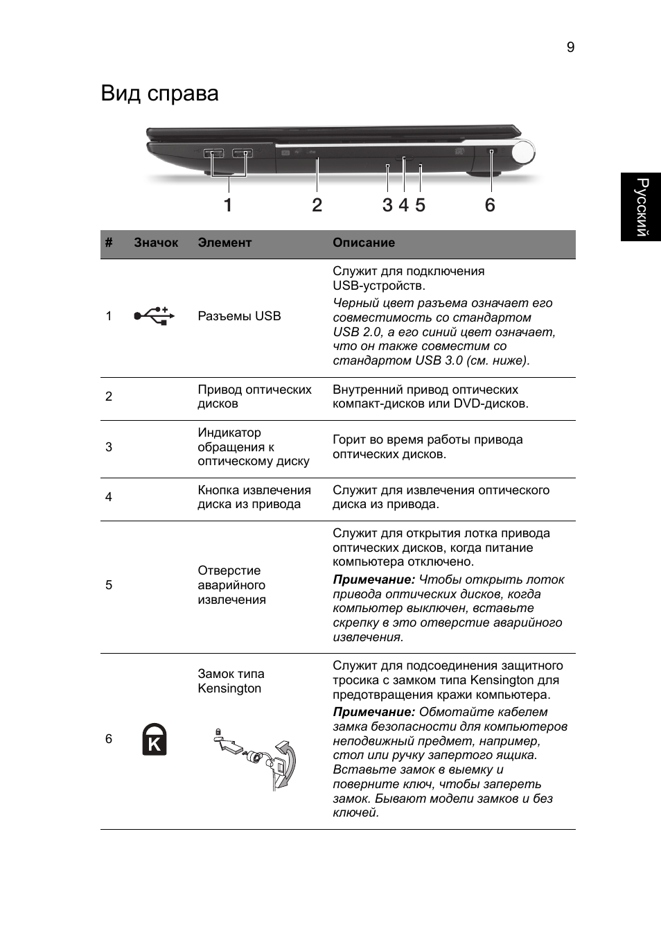 Вид справа | Acer Aspire V3-551 User Manual | Page 127 / 308