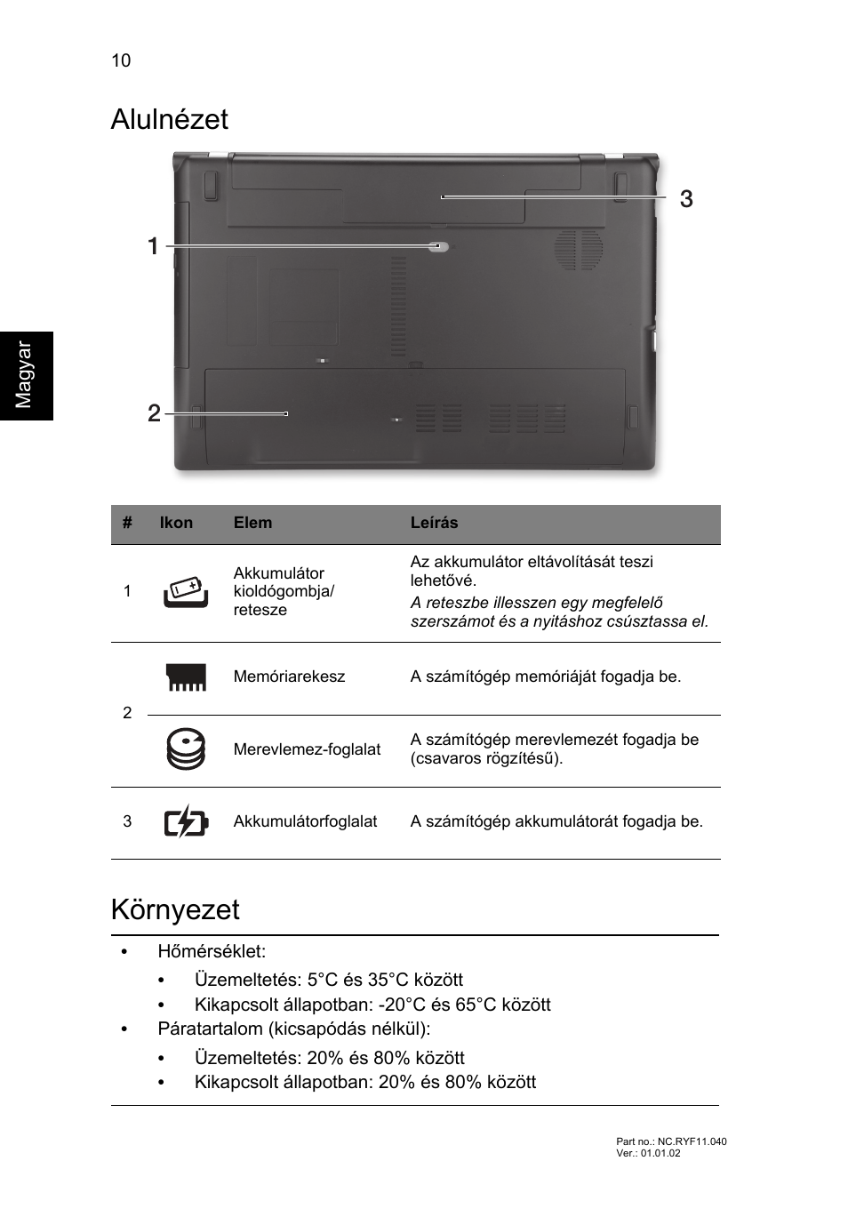 Alulnézet, Környezet, Alulnézet környezet | Acer Aspire V3-551 User Manual | Page 148 / 308