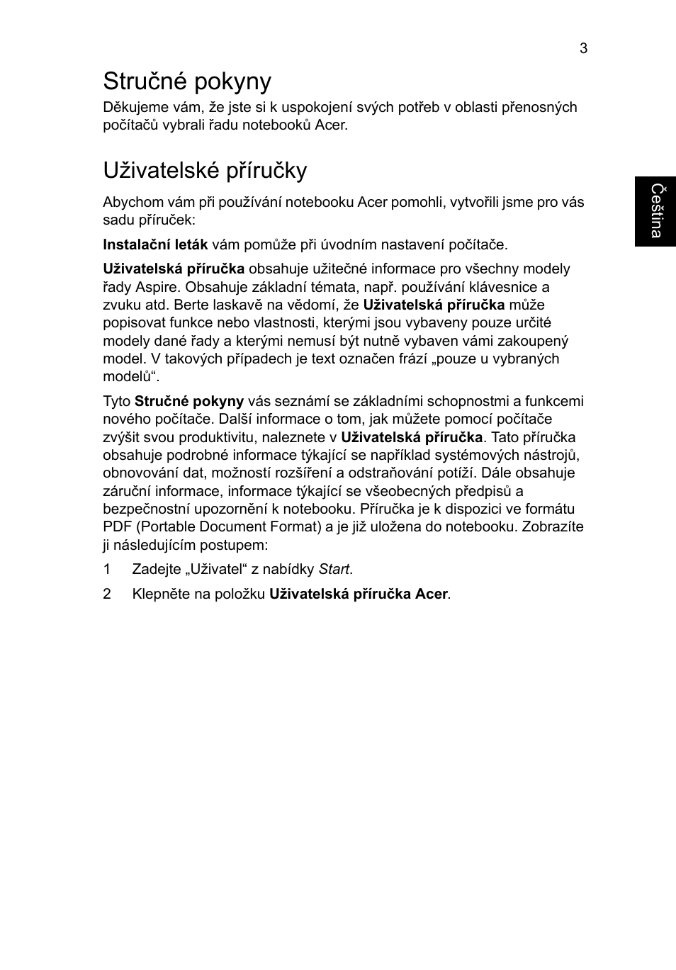 Stručné pokyny, Uživatelské příručky | Acer Aspire V3-551 User Manual | Page 151 / 308