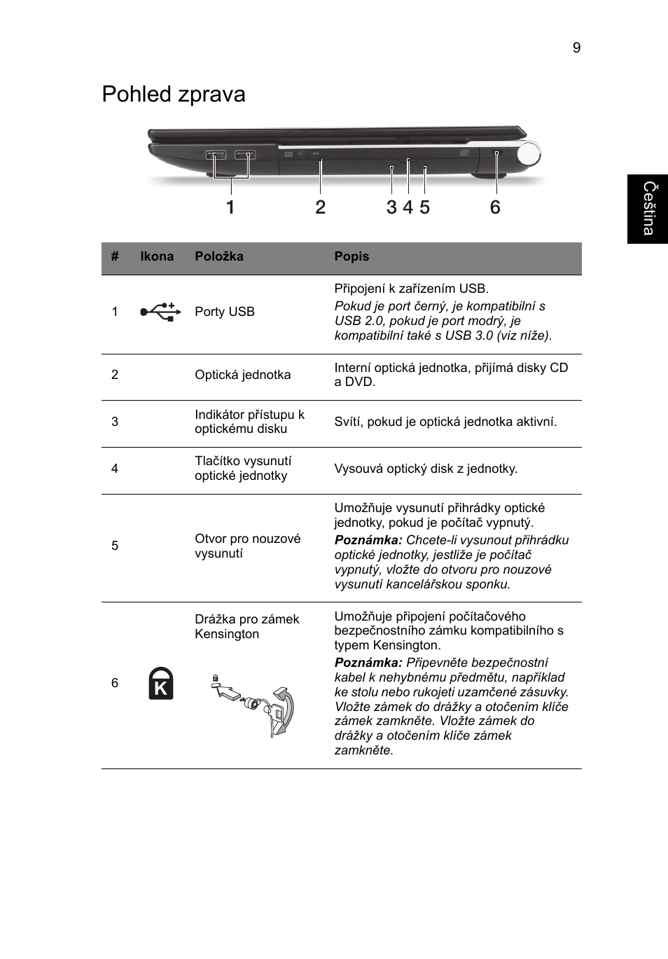 Pohled zprava | Acer Aspire V3-551 User Manual | Page 157 / 308