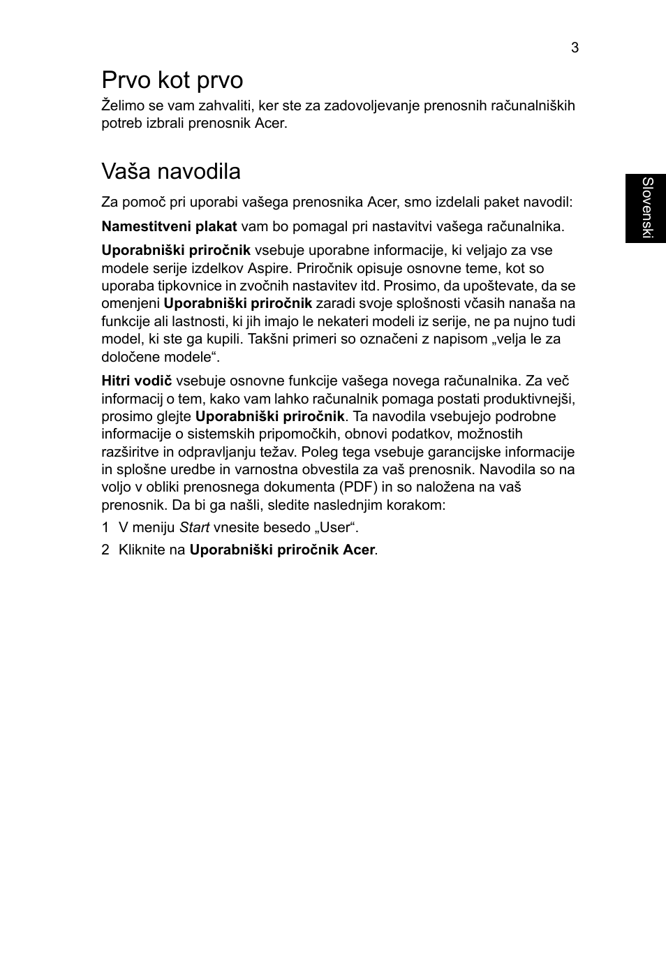 Prvo kot prvo, Vaša navodila | Acer Aspire V3-551 User Manual | Page 171 / 308