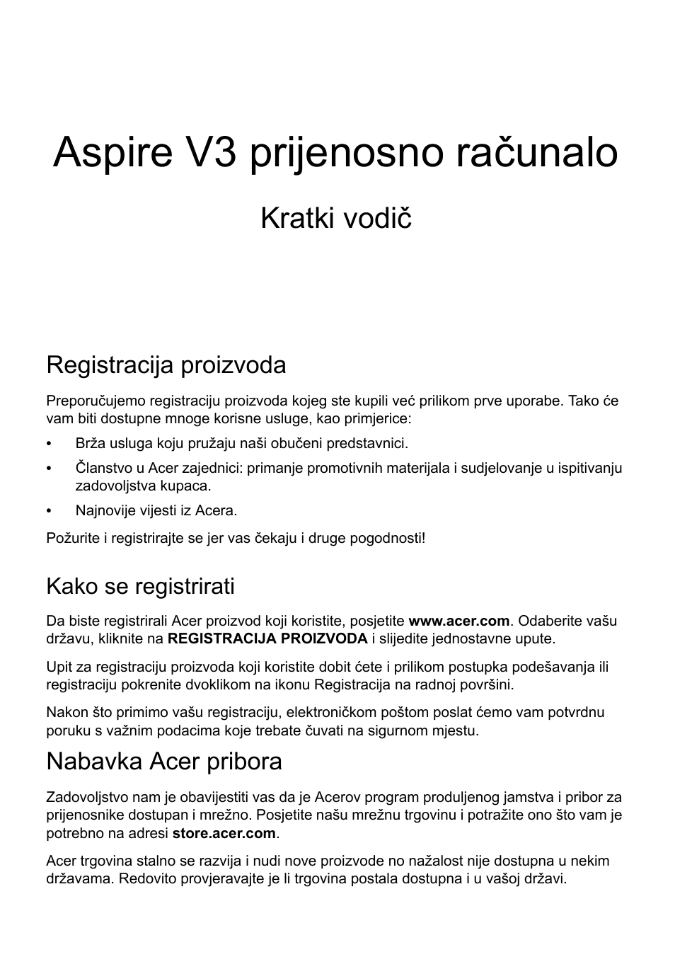 Hrvatski, Registracija proizvoda, Kako se registrirati | Nabavka acer pribora, Aspire v3 prijenosno računalo, Kratki vodič | Acer Aspire V3-551 User Manual | Page 179 / 308