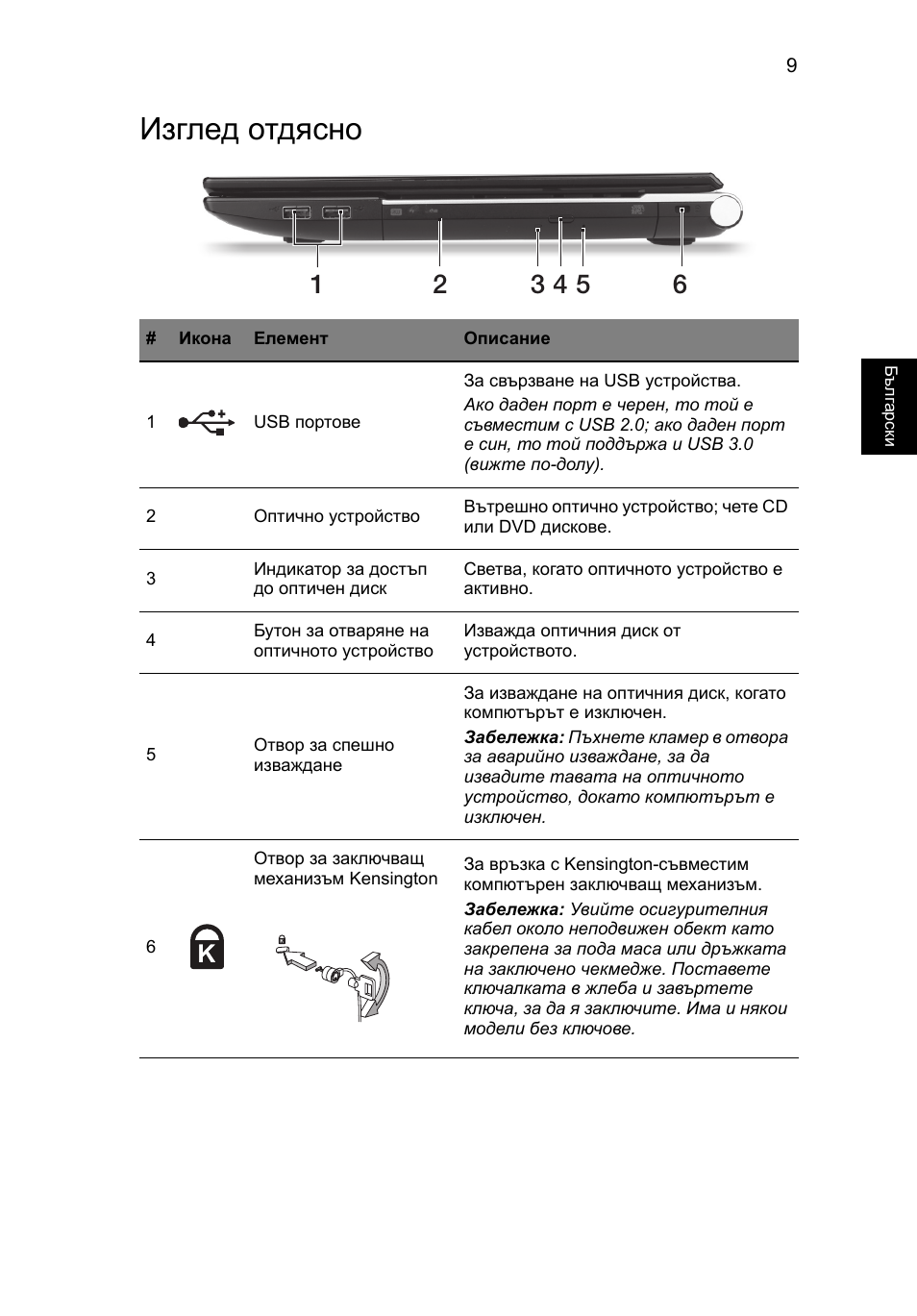 Изглед отдясно | Acer Aspire V3-551 User Manual | Page 207 / 308