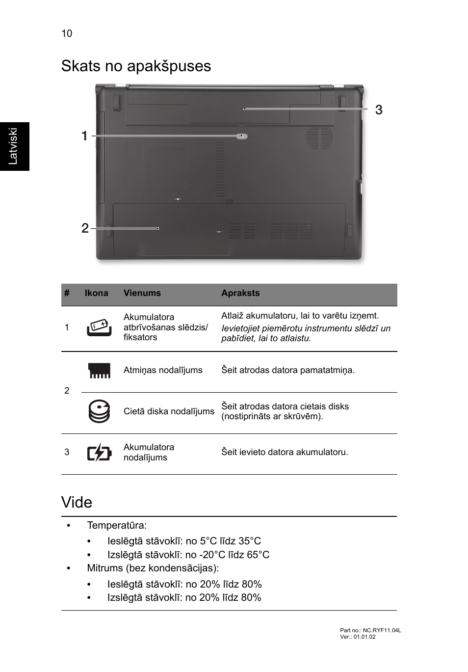Skats no apakšpuses, Vide, Skats no apakšpuses vide | Acer Aspire V3-551 User Manual | Page 228 / 308