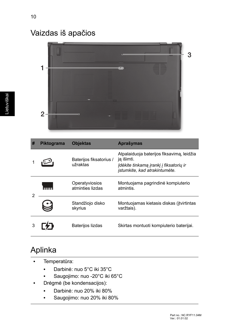 Vaizdas iš apačios, Aplinka, Vaizdas iš apačios aplinka | Acer Aspire V3-551 User Manual | Page 238 / 308
