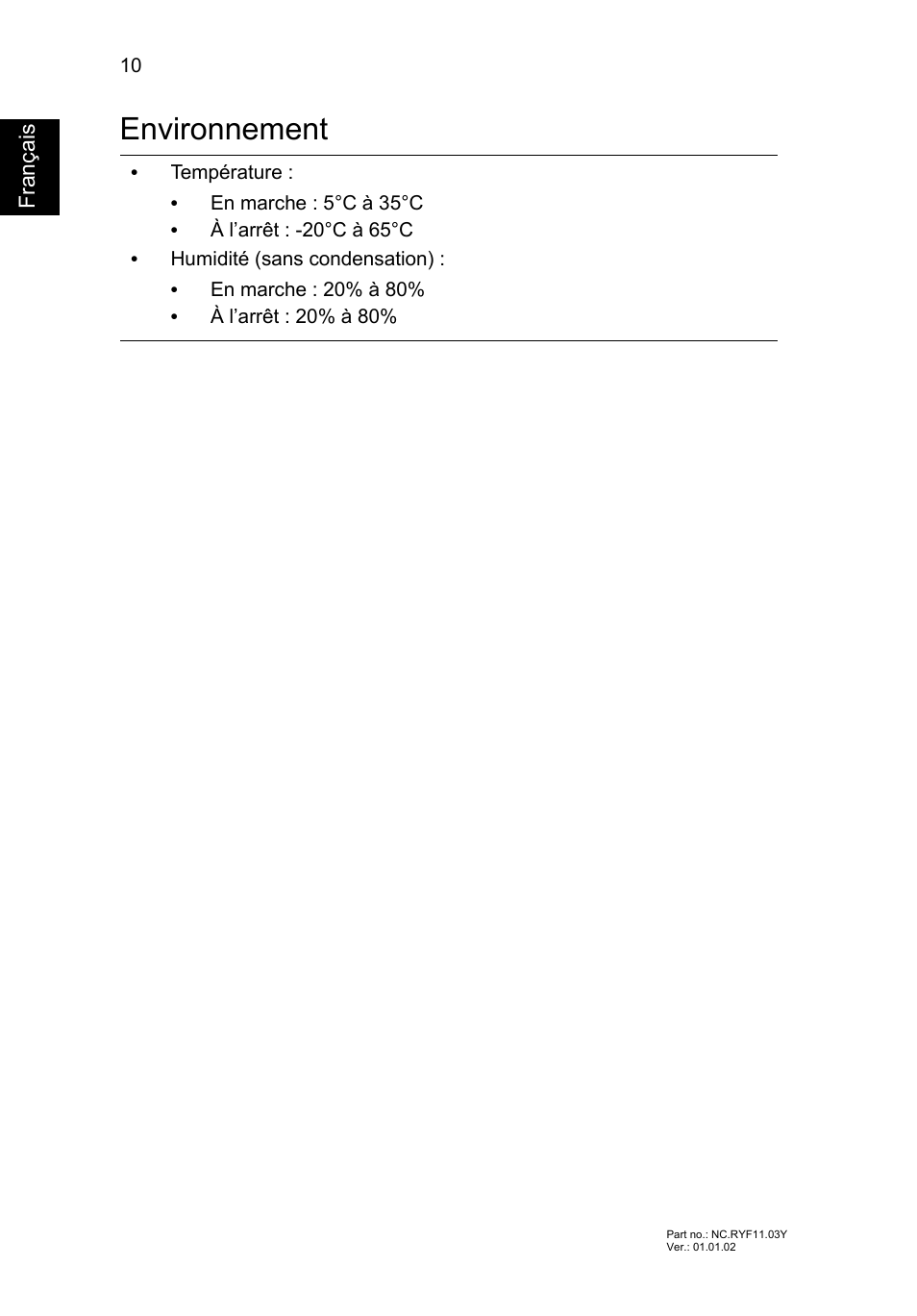 Environnement | Acer Aspire V3-551 User Manual | Page 24 / 308