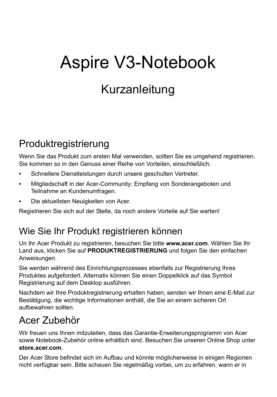 Deutsch, Produktregistrierung, Wie sie ihr produkt registrieren können | Acer zubehör, Kurzanleitung | Acer Aspire V3-551 User Manual | Page 25 / 308