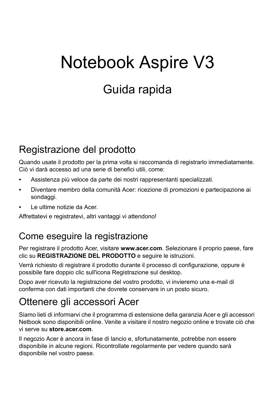 Italiano, Registrazione del prodotto, Come eseguire la registrazione | Ottenere gli accessori acer, Guida rapida | Acer Aspire V3-551 User Manual | Page 35 / 308