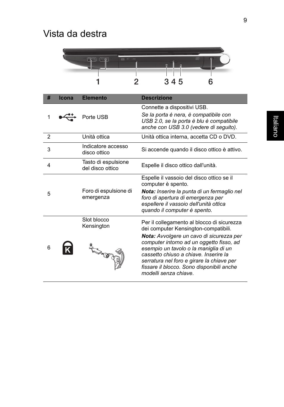 Vista da destra | Acer Aspire V3-551 User Manual | Page 43 / 308