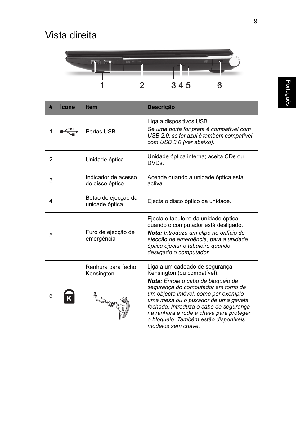 Vista direita | Acer Aspire V3-551 User Manual | Page 67 / 308