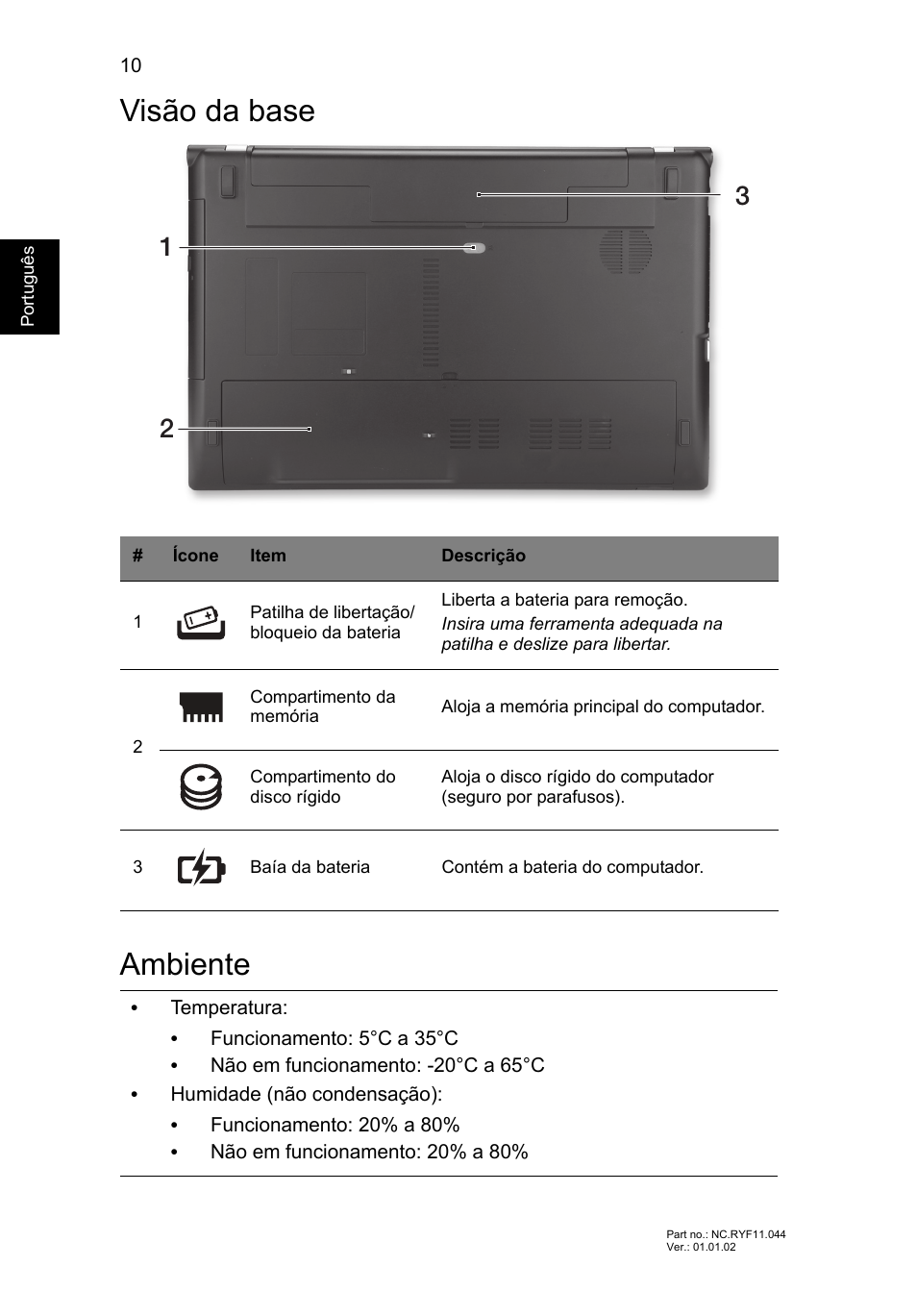 Visão da base, Ambiente, Visão da base ambiente | Acer Aspire V3-551 User Manual | Page 68 / 308