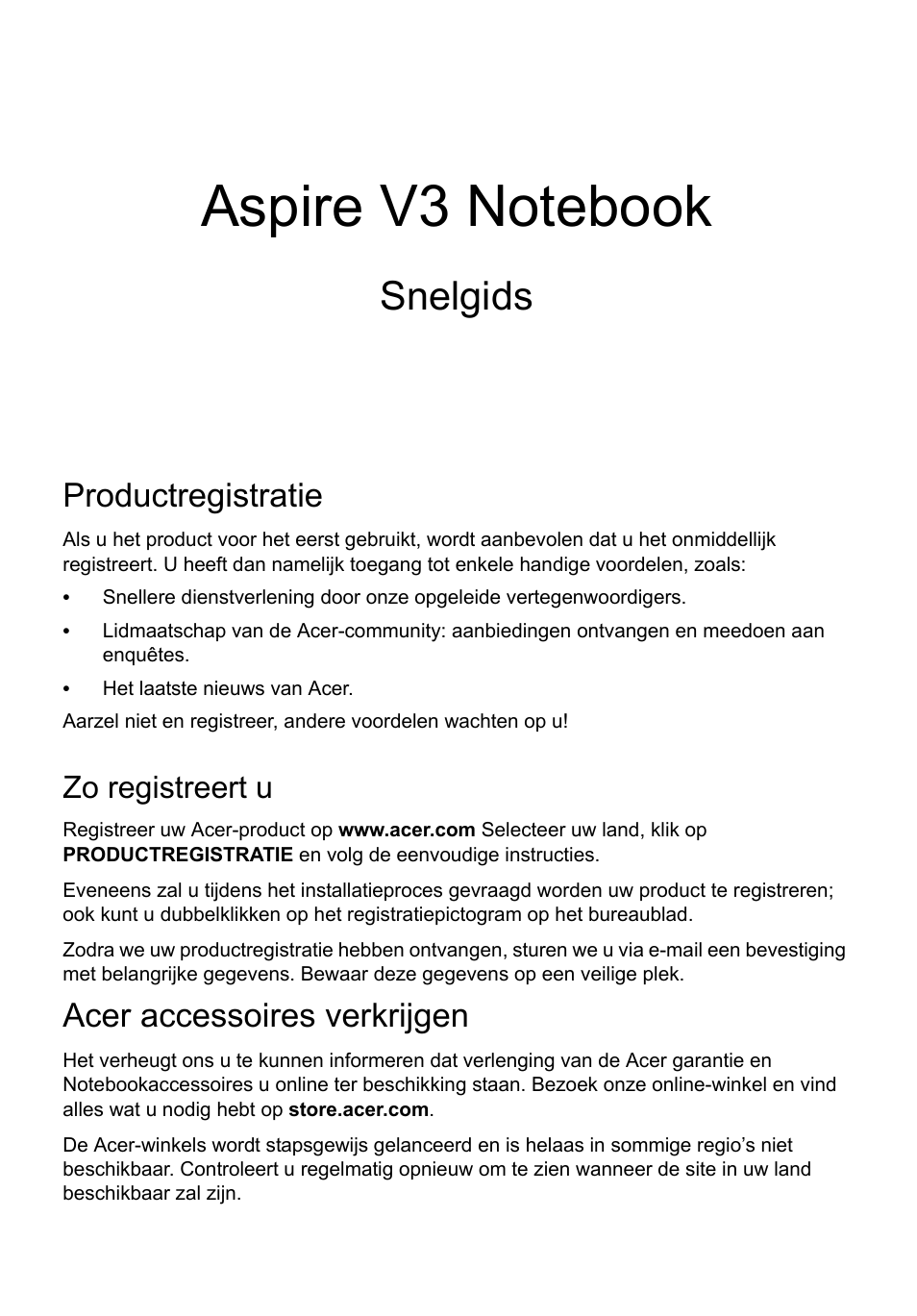 Nederlands, Productregistratie, Zo registreert u | Acer accessoires verkrijgen, Snelgids | Acer Aspire V3-551 User Manual | Page 69 / 308