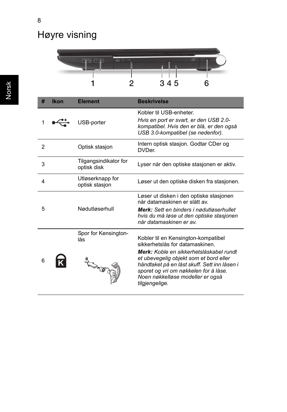 Høyre visning | Acer Aspire V3-551 User Manual | Page 86 / 308