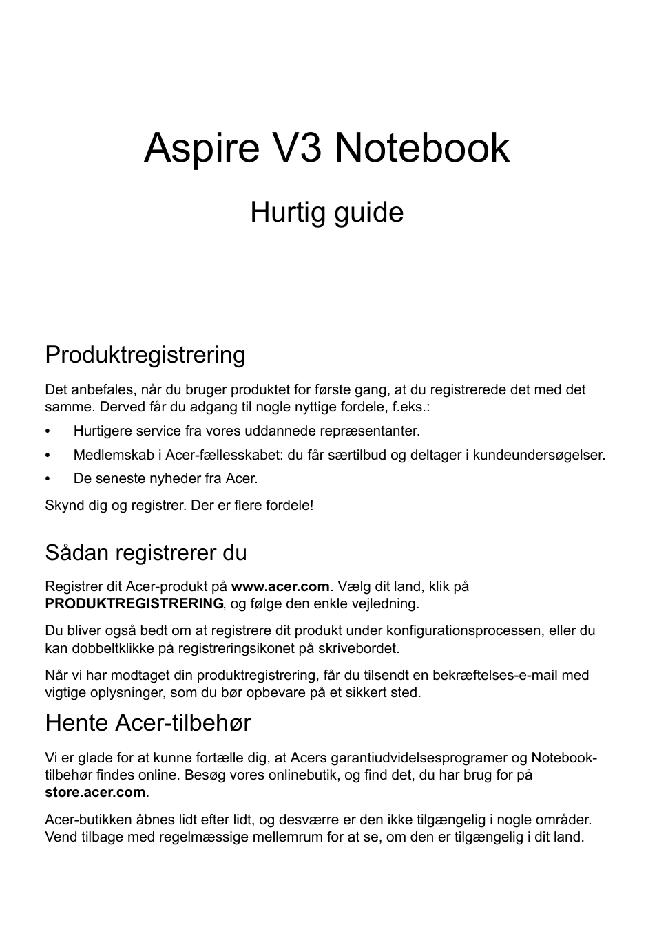 Dansk, Produktregistrering, Sådan registrerer du | Hente acer-tilbehør, Hurtig guide | Acer Aspire V3-551 User Manual | Page 89 / 308