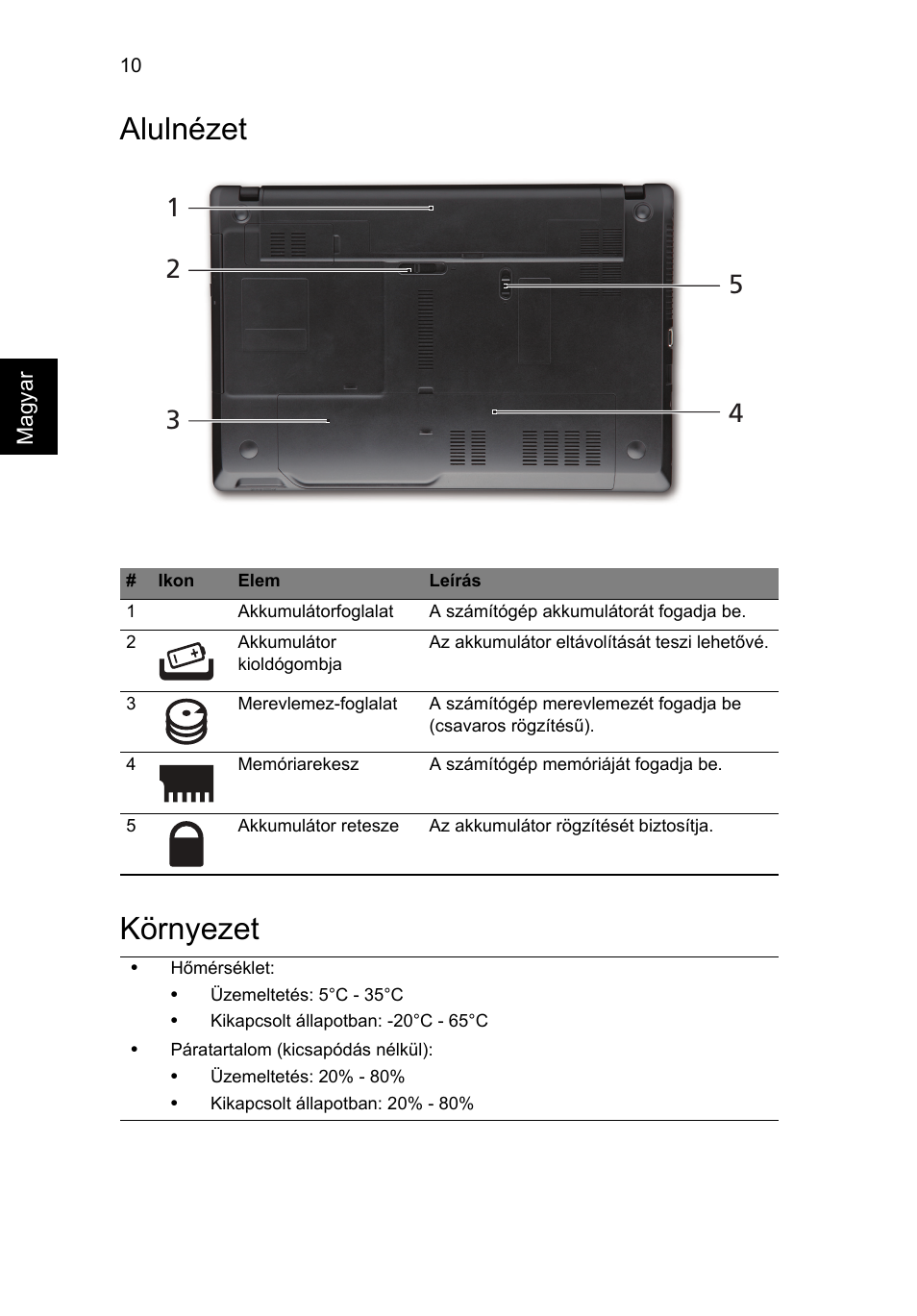 Alulnézet, Környezet, Alulnézet környezet | Acer TravelMate 5335 User Manual | Page 144 / 313