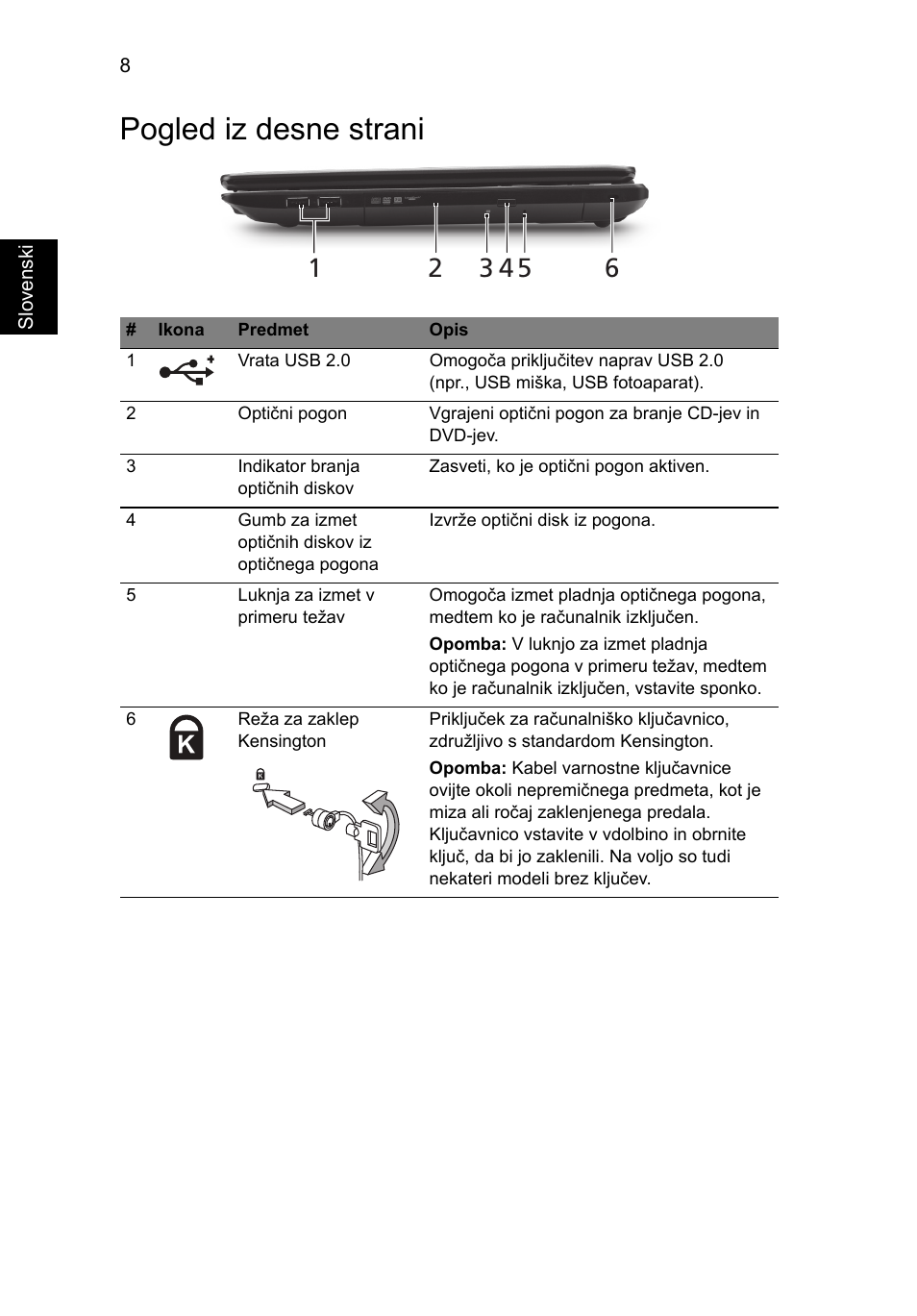 Pogled iz desne strani | Acer TravelMate 5335 User Manual | Page 172 / 313