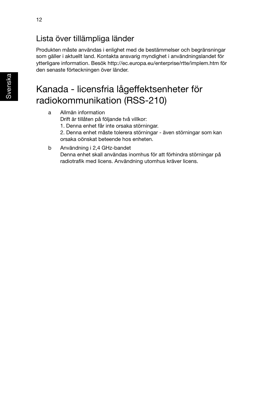 Lista över tillämpliga länder | Acer Aspire T3-600 User Manual | Page 348 / 764