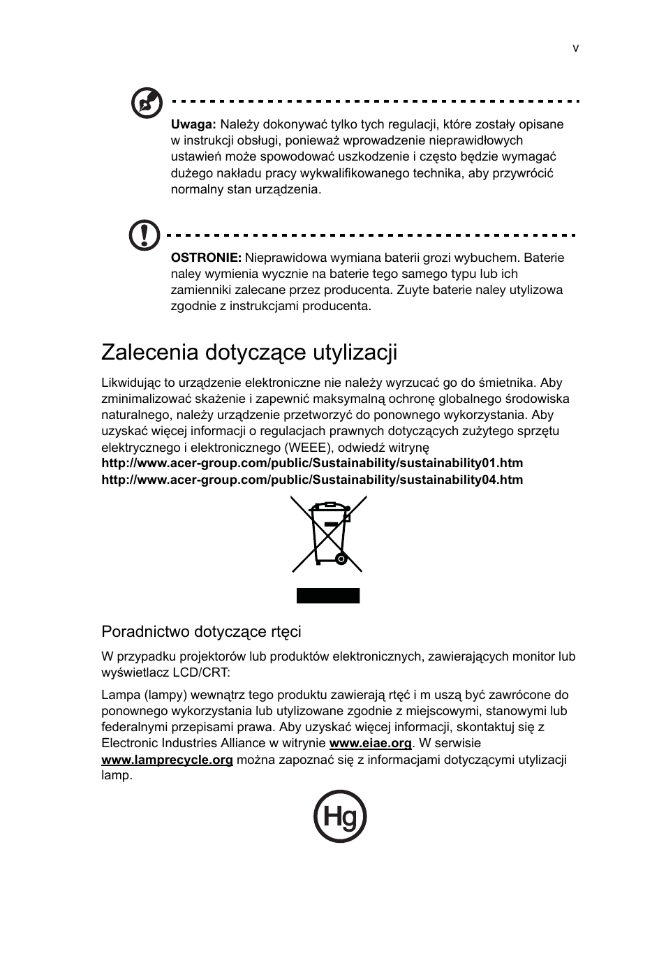 Zalecenia dotyczące utylizacji | Acer Aspire T3-600 User Manual | Page 413 / 764