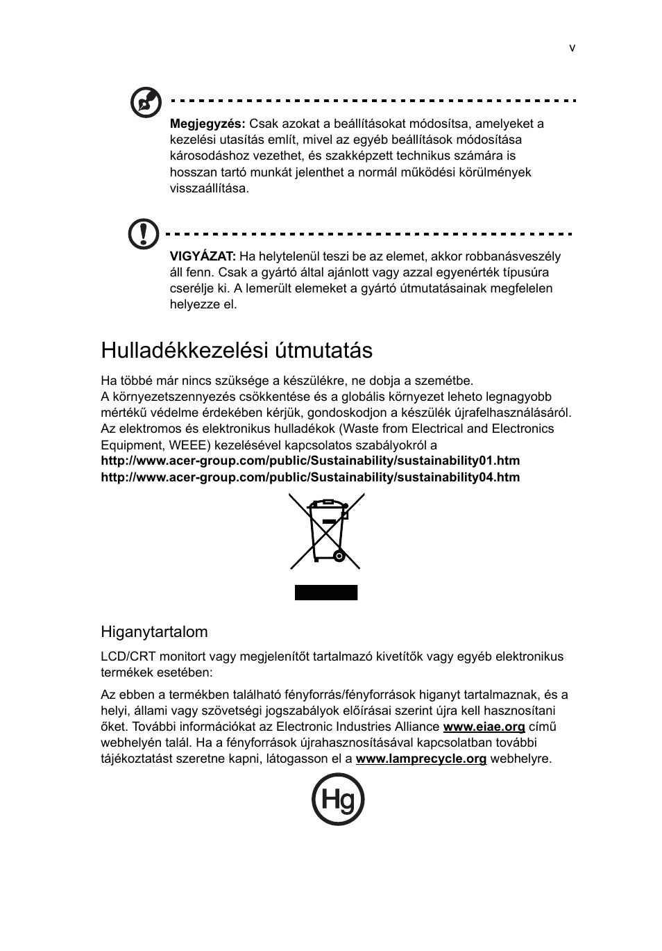 Hulladékkezelési útmutatás | Acer Aspire T3-600 User Manual | Page 441 / 764