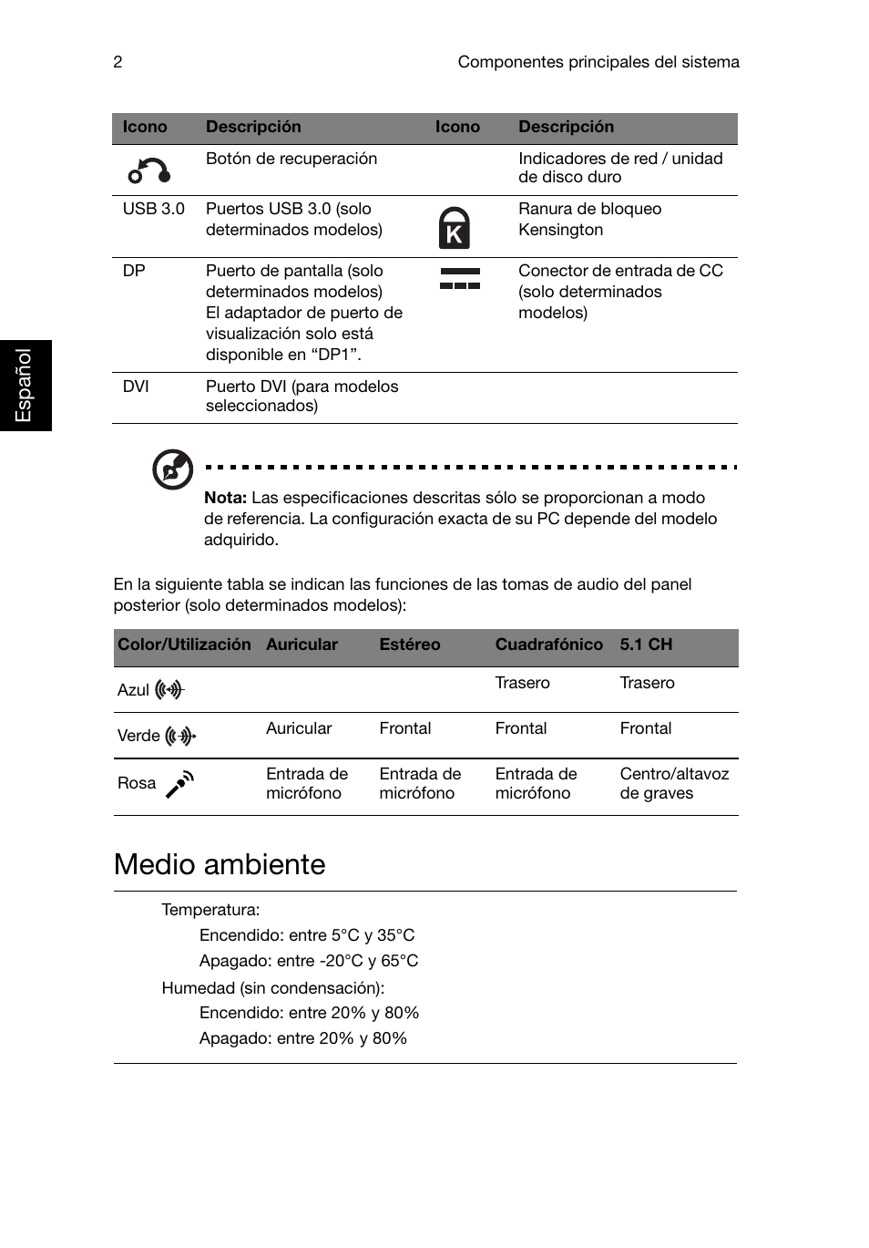 Medio ambiente | Acer Veriton E430_45 User Manual | Page 148 / 752