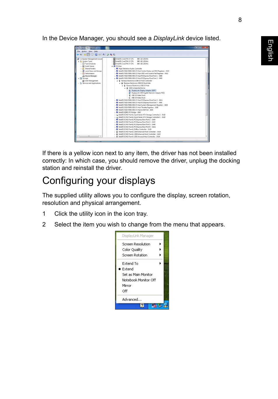 Configuring your displays | Acer Universal USB 2.0 Docking Station User Manual | Page 11 / 18