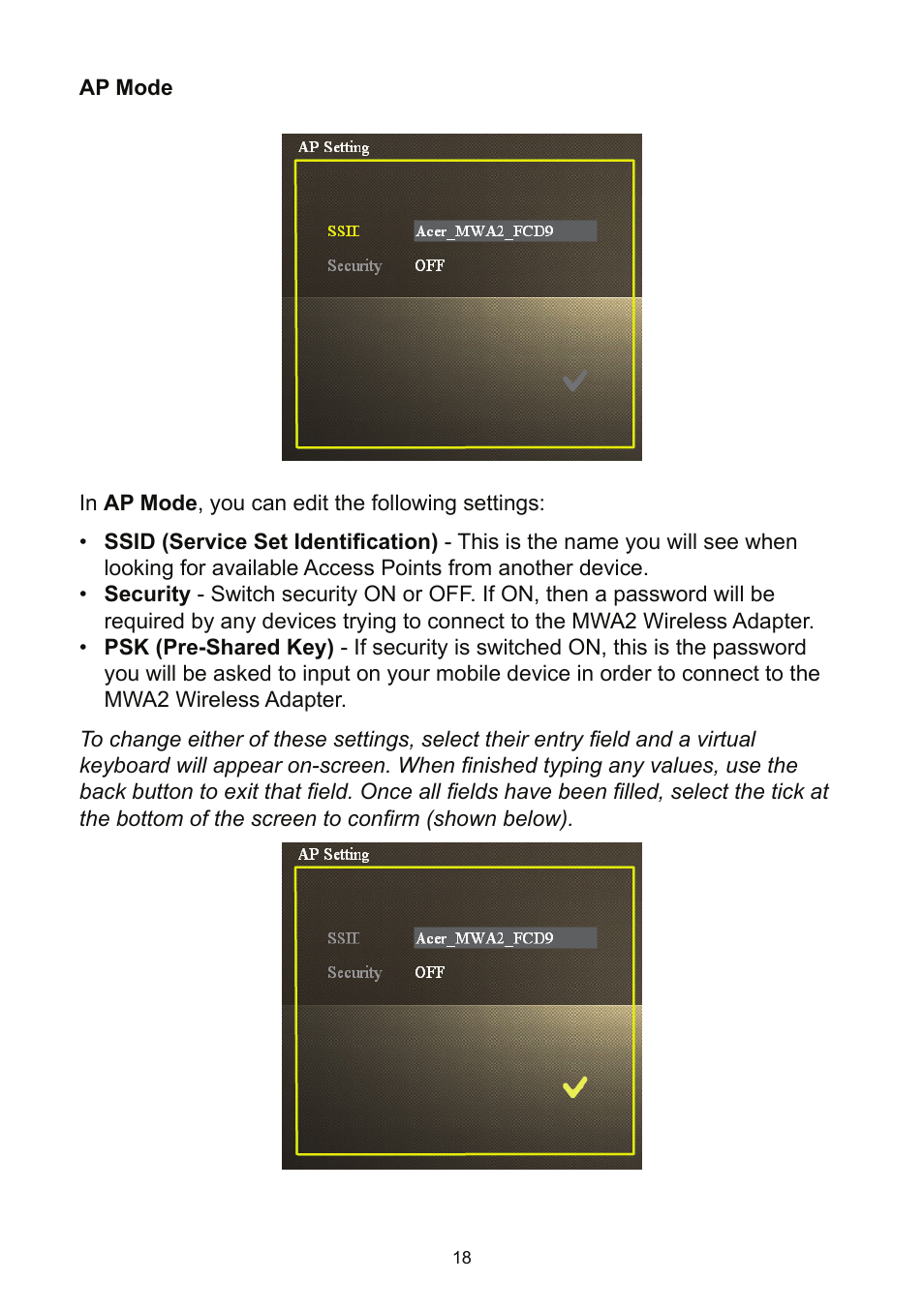 Ap mode | Acer K135 User Manual | Page 18 / 25