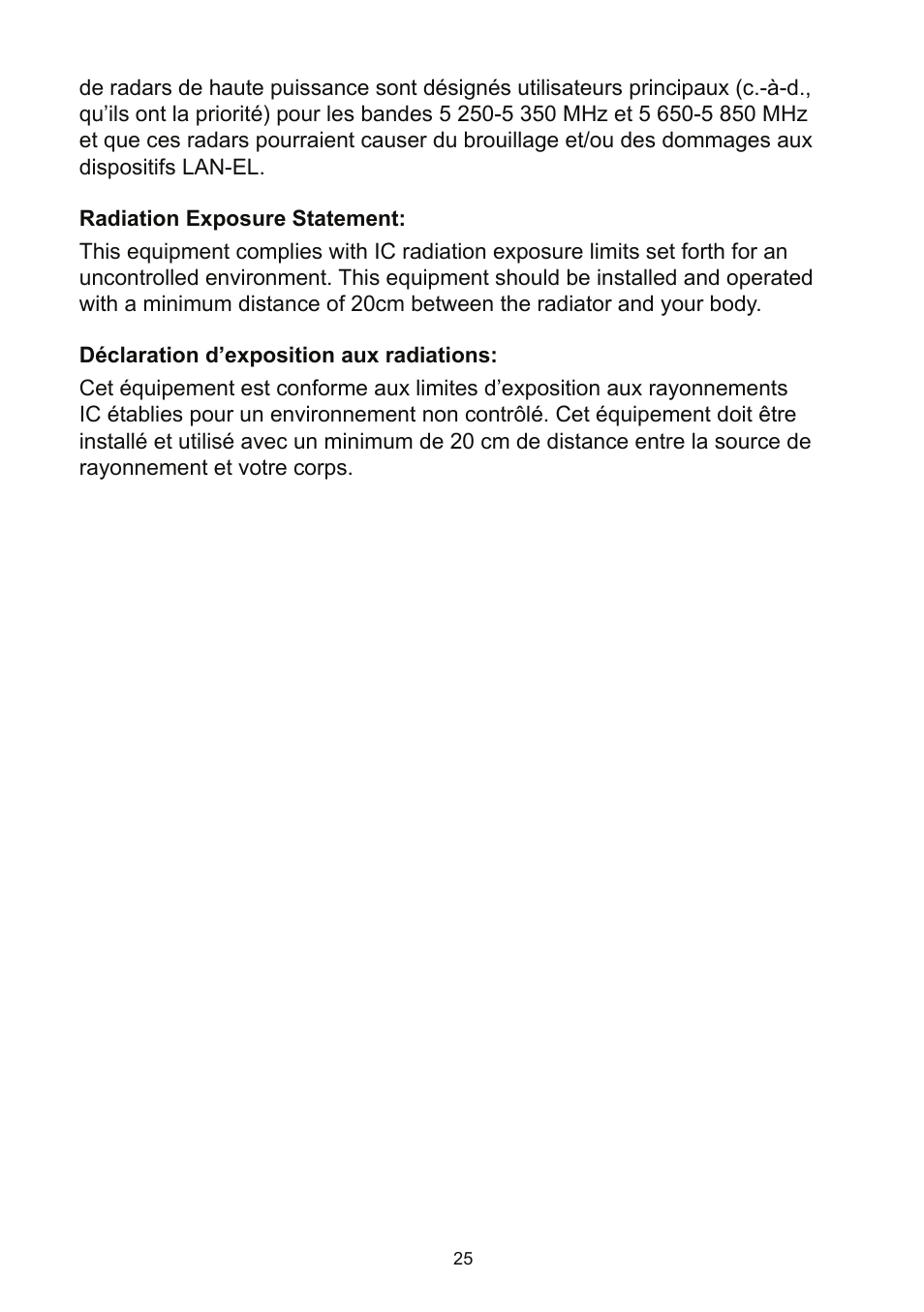 Radiation exposure statement, Déclaration d’exposition aux radiations | Acer K135 User Manual | Page 25 / 25