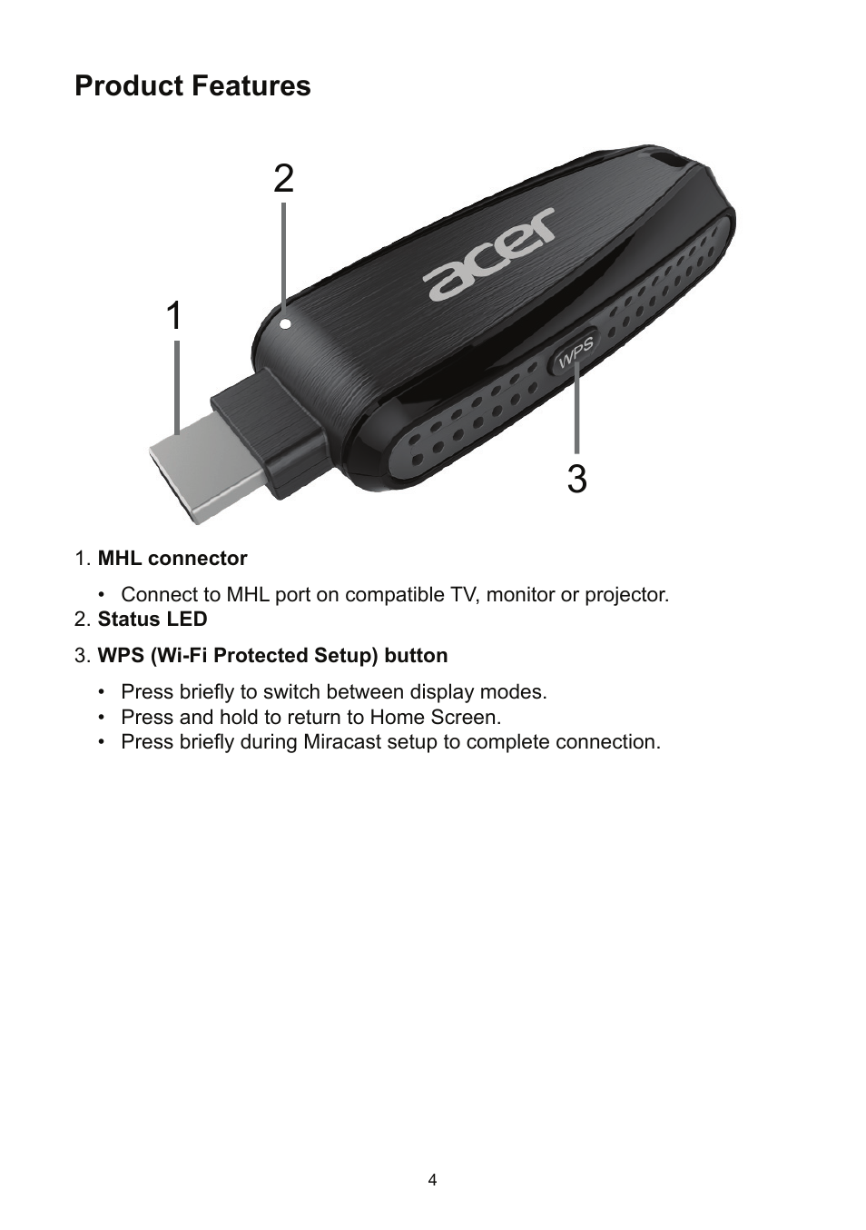 Product features | Acer K135 User Manual | Page 4 / 25