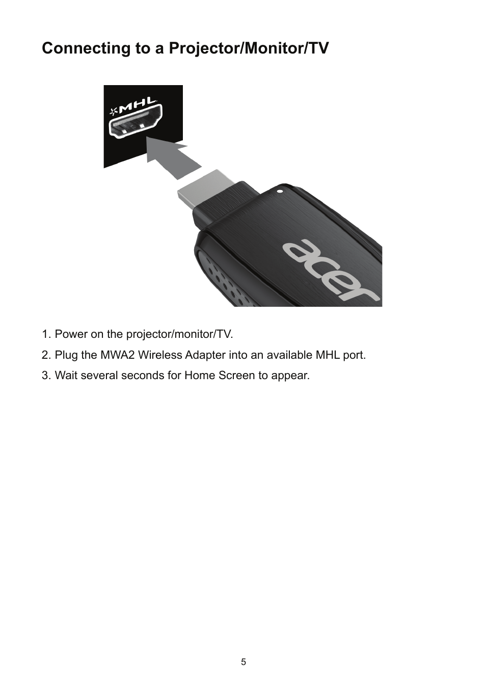 Connecting to a projector/monitor/tv | Acer K135 User Manual | Page 5 / 25
