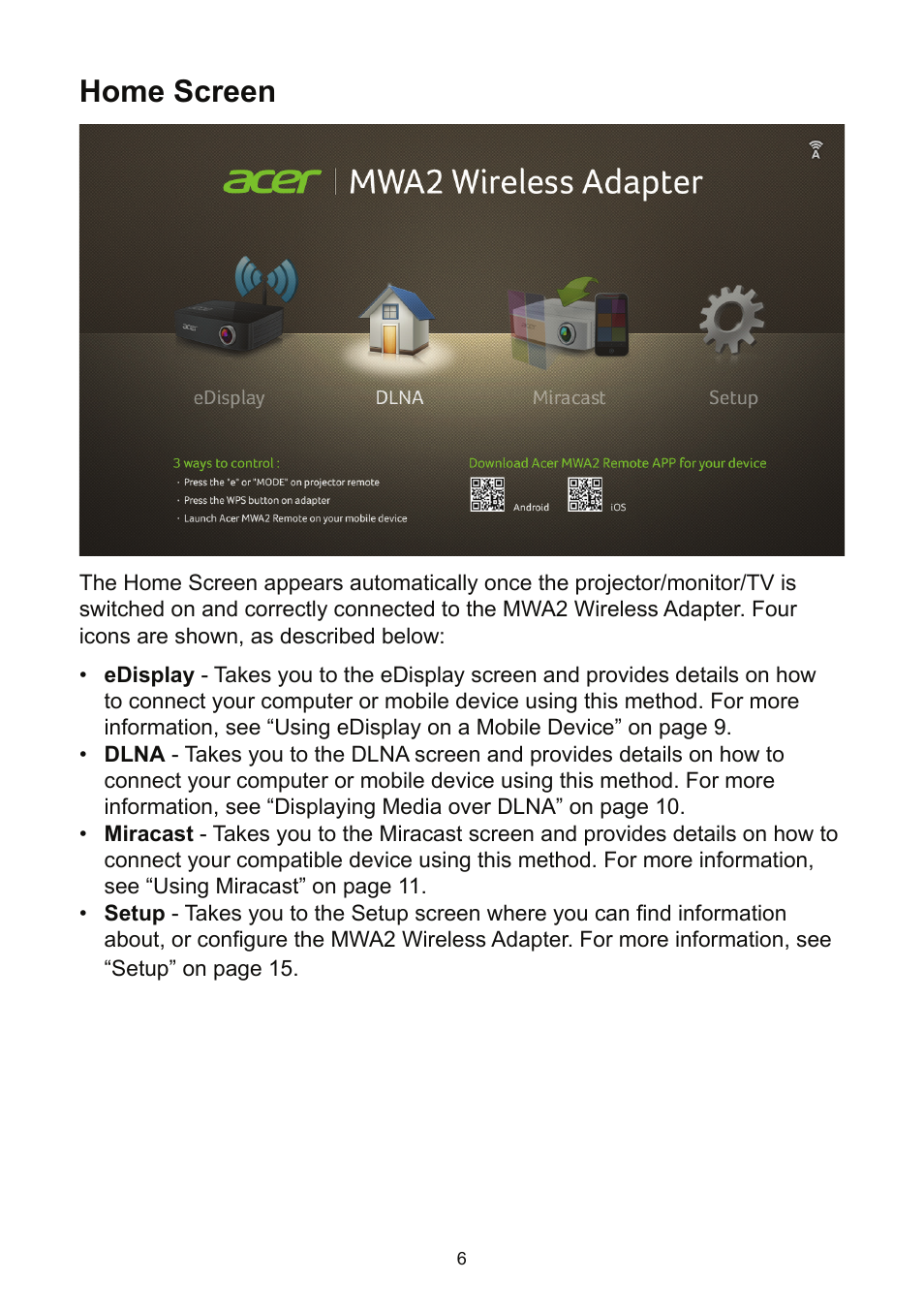 Home screen | Acer K135 User Manual | Page 6 / 25