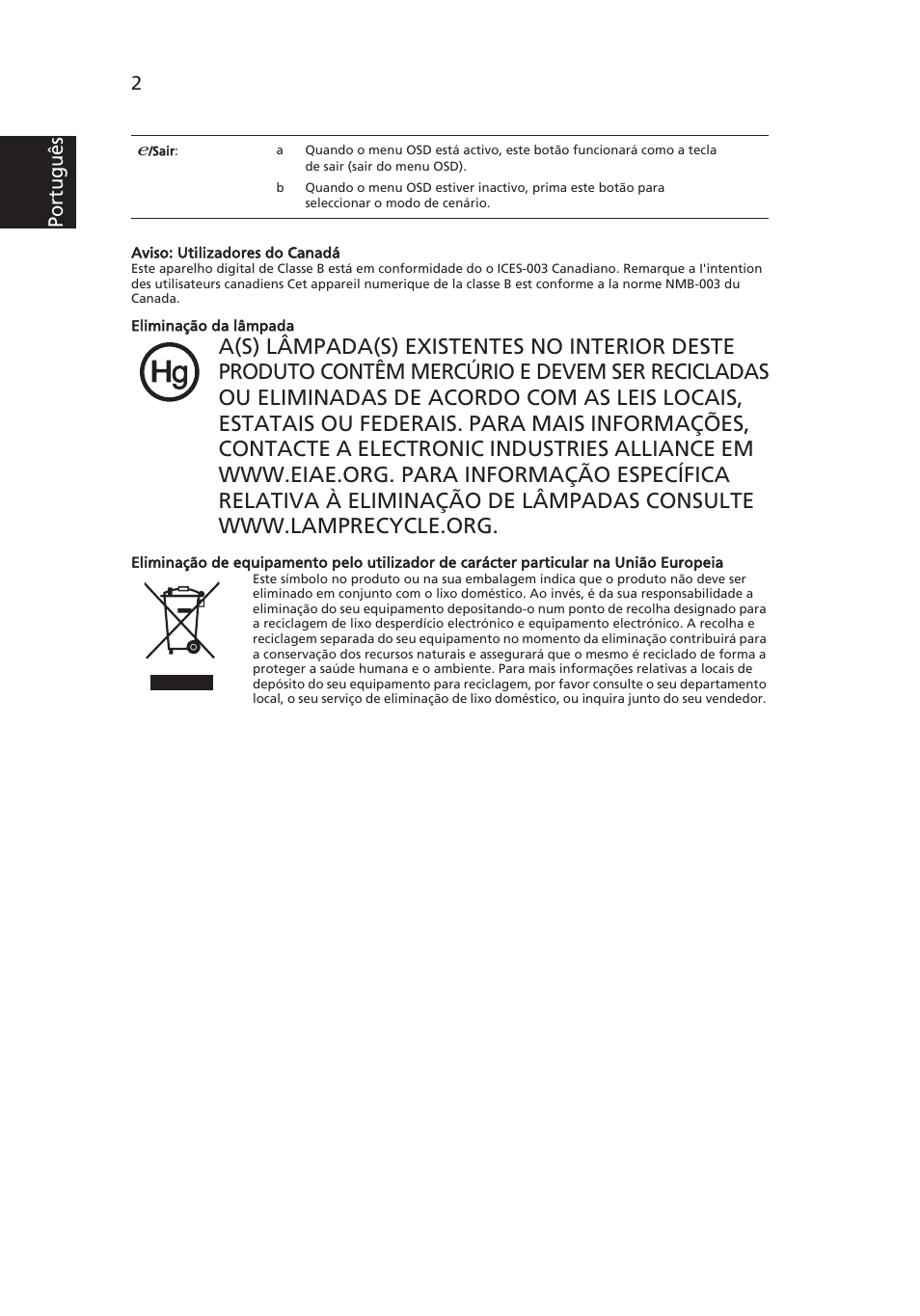 Por tu guê s | Acer V193W User Manual | Page 14 / 28