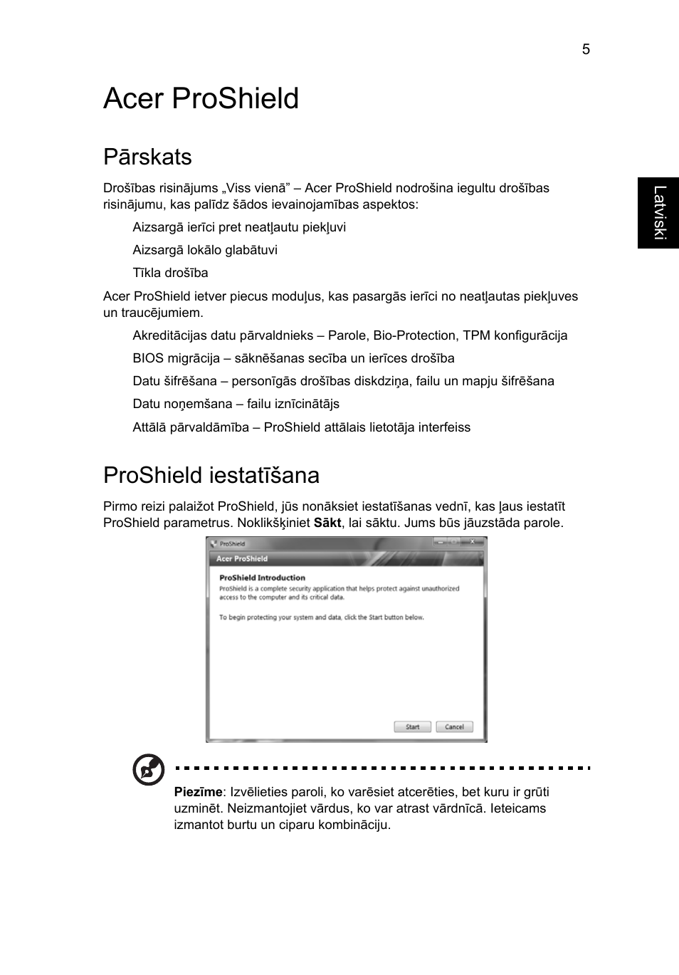 Acer proshield, Pārskats, Proshield iestatīšana | Acer TravelMate 7750G User Manual | Page 1577 / 2286