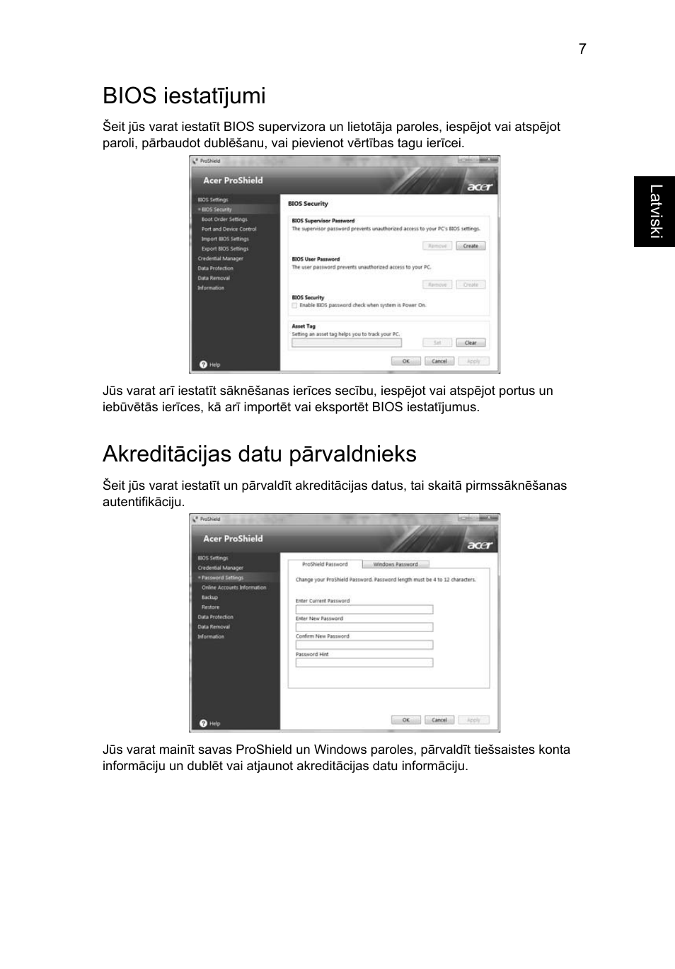 Bios iestatījumi, Akreditācijas datu pārvaldnieks | Acer TravelMate 7750G User Manual | Page 1579 / 2286