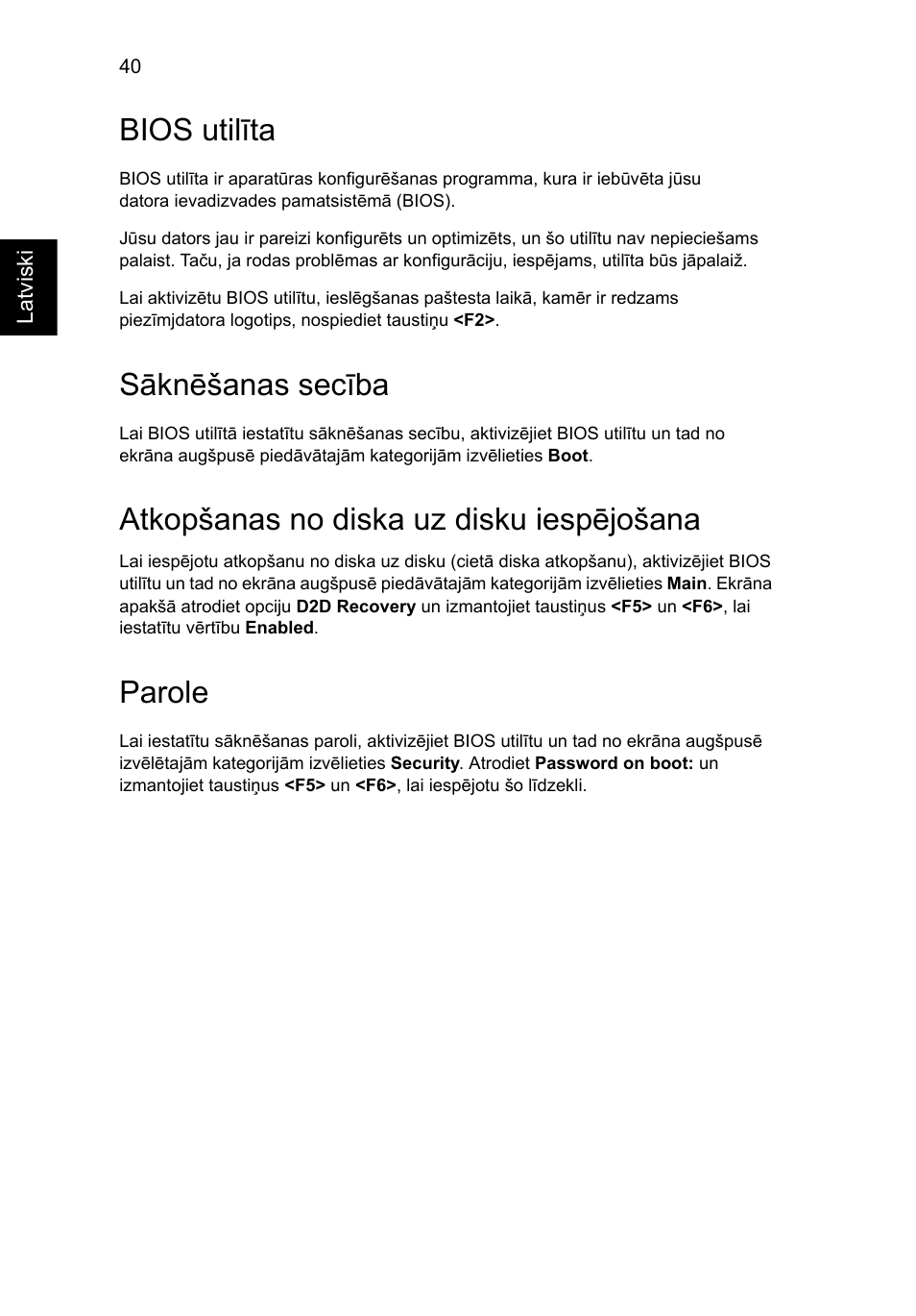 Bios utilīta, Sāknēšanas secība, Atkopšanas no diska uz disku iespējošana | Parole | Acer TravelMate 7750G User Manual | Page 1612 / 2286