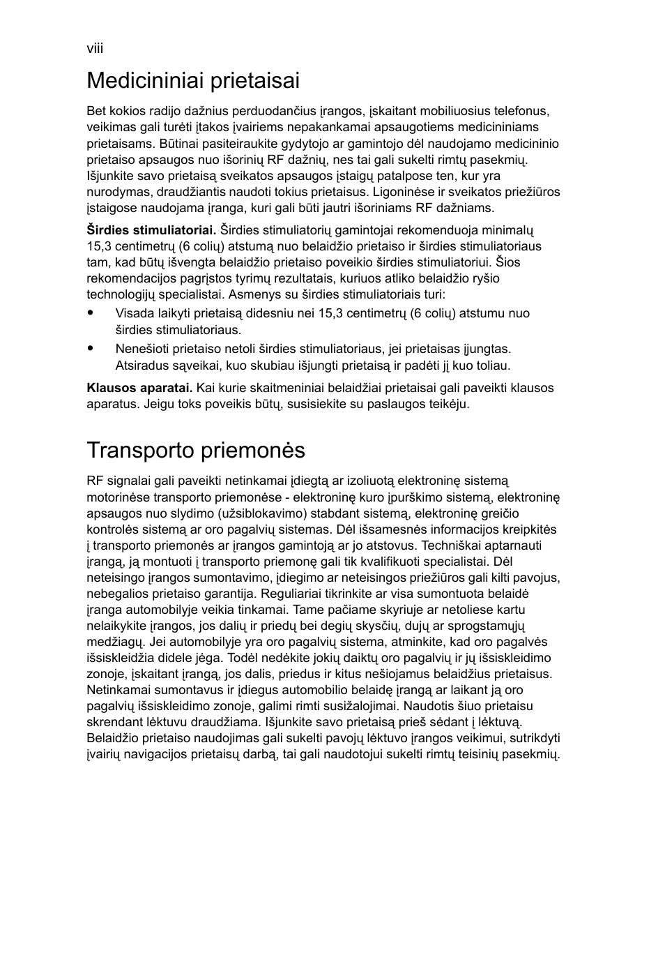 Medicininiai prietaisai, Transporto priemonės | Acer TravelMate 7750G User Manual | Page 1632 / 2286